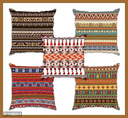 Aaradhya Creation Jute Cushion Cover Set of 5- Digital Printed Square Pillow Cover for Sofa, Couch- Decorative Throws Cushion Cover for Home Decor- 16 x 16 Inches, Multicolor6-thumb2