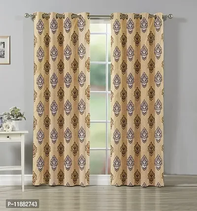 Aaradhya Creation Printed Curtains for Home Set of 2 7Ft Door Curtain Drapes for Living Room Bedroom Kitchen Polyester Eyelet Panels for Decor (4x7 Feet) Beige