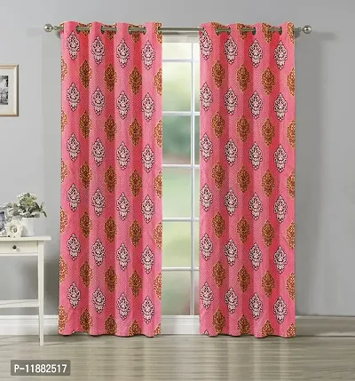 Aaradhya Creation Printed Curtains for Home Set of 2 5Ft Window Curtain Drapes for Living Room Bedroom Kitchen Polyester Eyelet Panels for Decor (4x5 Feet) Pink