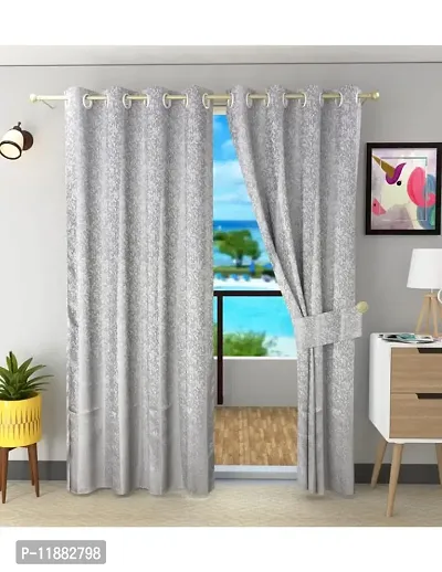 Aaradhya Creation 5Ft Window Curtains Set of 1-Textured Curtain Drapes Polyester Room DarkeningEyelet Panels for Home & Office Decor, ( 4 x 5 Feet ), Grey-thumb0