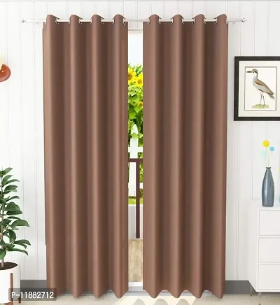 Aaradhya Creation Solid Plain Blackout Door Curtains for Home 1 Piece | 7 Feet Polyester Curtain Panels for Living Room Bedroom Kitchen | Decorative Grommet Top Draperies with Eyelet Rings (4x7 Ft) Brown-thumb0