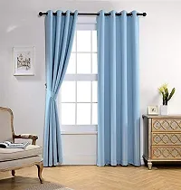 Aaradhya Creation Solid Plain Blackout Door Curtains for Home 1 Piece | 7 Feet Polyester Curtain Panels for Living Room Bedroom Kitchen | Decorative Grommet Top Draperies with Eyelet Rings (4x7 Ft) Sky Blue-thumb1