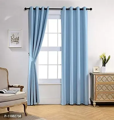 Aaradhya Creation Solid Plain Blackout Door Curtains for Home 1 Piece | 7 Feet Polyester Curtain Panels for Living Room Bedroom Kitchen | Decorative Grommet Top Draperies with Eyelet Rings (4x7 Ft) Sky Blue-thumb2