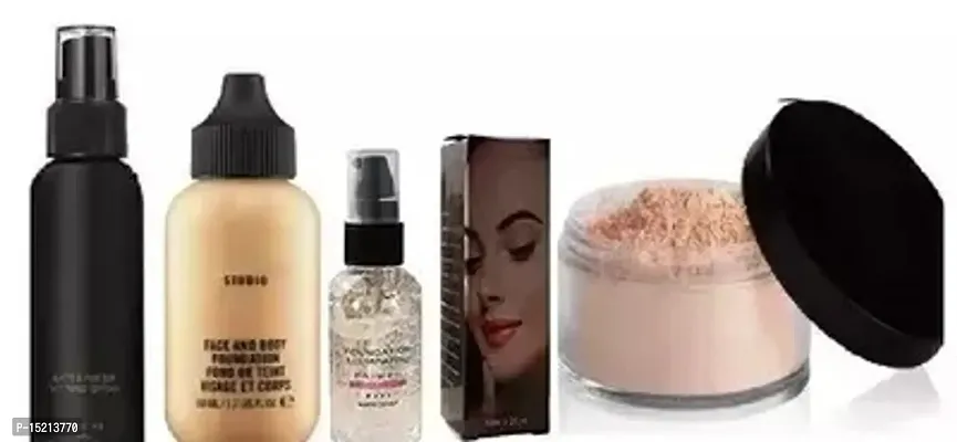 Natural Ultimate Makeup Combo Of Makeup Fixer, Makeup Gel+Primer,Foundation(120 Ml)Loose Powder