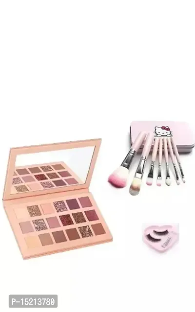Natural Ultimate Eye Makeup Combo Of Eye Shadow Palette 3In1 Hello Kitty Makeup Brush Eyelashes,Glue