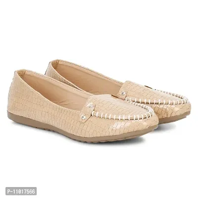 Dhairya Collection Ladies Latest Stylish Flat Loafer Shoe Bellies for Women (Tan, Numeric_4)