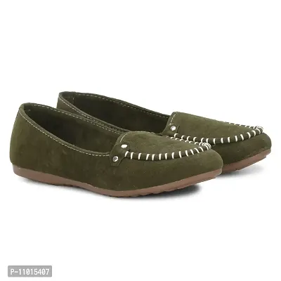 Dhairya Collection Women's Flat Latest Suede Loafer Bellies (Mehendi, Numeric_6)