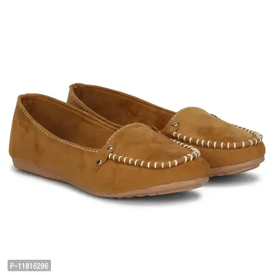 Dhairya Collection Women's Suede Belly Tan Suede Ballet Flat - 3