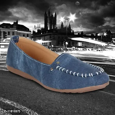 Dhairya Collection Women's Suede Belly Jeans Blue Suede Ballet Flat - 3-thumb5