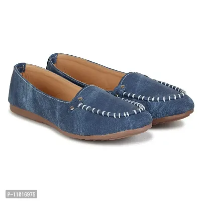 Dhairya Collection Women's Suede Belly Jeans Blue Suede Ballet Flat - 3