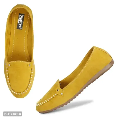 Dhairya Collection Women's Presents Ladies Flat Suede Loafer Bellies (Yellow, Numeric_8)-thumb2