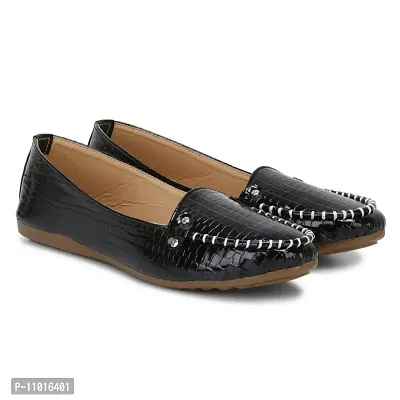 Dhairya Collection Ladies Latest Stylish Flat Loafer Shoe Bellies for Women Black-thumb0