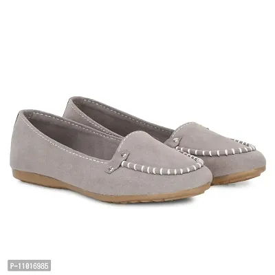Dhairya Collection Women's Flat Latest Suede Loafer Bellies (Grey, Numeric_7)-thumb0