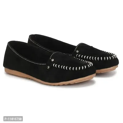 Dhairya Collection Presents Women's Flat Suede Loafer Bellies (Black, 4 UK)