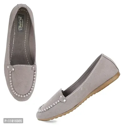 Dhairya Collection Women's Flat Latest Suede Loafer Bellies (Grey, Numeric_7)-thumb2