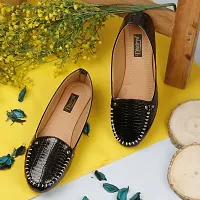 Dhairya Collection Ladies Latest Stylish Flat Loafer Shoe Bellies for Women Black-thumb1