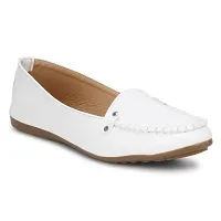 Dhairya Collection Ladies Latest Stylish Flat Loafer Shoe Bellies for Women White-thumb3