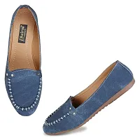 Dhairya Collection Women's Suede Belly Jeans Blue Suede Ballet Flat - 3-thumb1