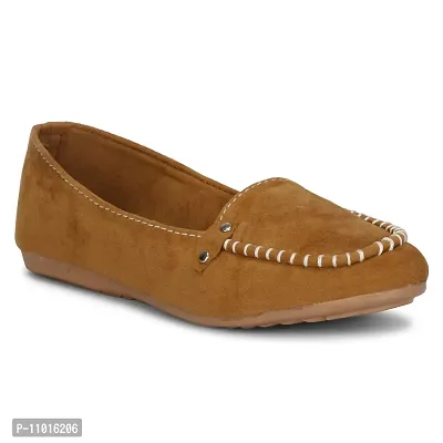 Dhairya Collection Women's Suede Belly Tan Suede Ballet Flat - 3-thumb5