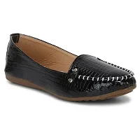 Dhairya Collection Ladies Latest Stylish Flat Loafer Shoe Bellies for Women Black-thumb3