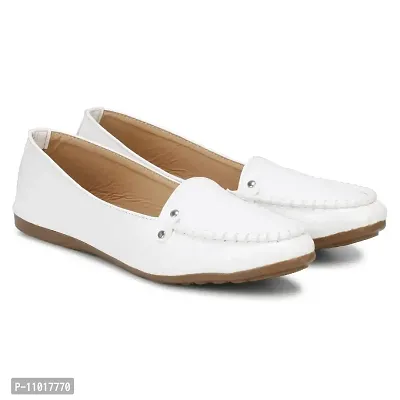 Dhairya Collection Ladies Latest Stylish Flat Loafer Shoe Bellies for Women White-thumb0