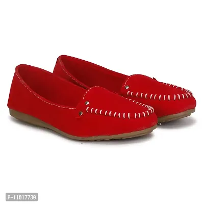 Dhairya Collection Presents Women's Flat Suede Loafer Bellies (Red, Numeric_7)