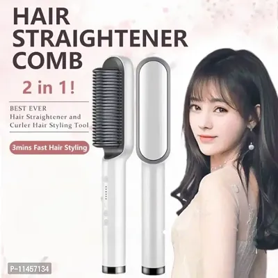 Electric Heating Hair Styling Straightener And Curler Comb Brush For Men and Women (White Colour)-thumb0