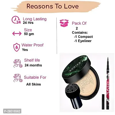 Air Cushion CC Cream Mushroom Head Foundation, Moisturizing BB Cream Makeup Long Lasting Waterproof Matte Concealer and Black Eyeliner for Women-thumb4