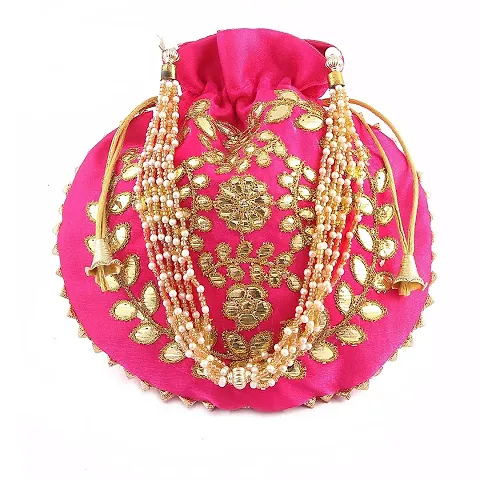 DIGILOOP HER STORE MORE Rajasthani Stylish Potli Ethnic Bag For Women with Embroidery Work For Party, Wedding (Pink)