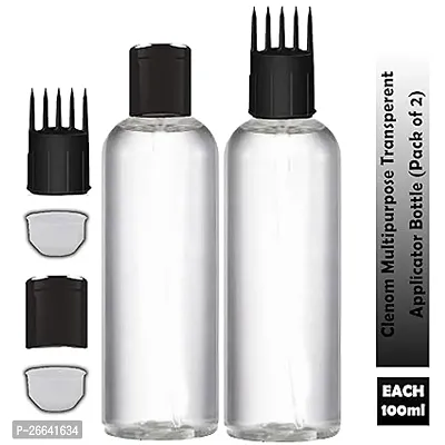 Clenom Multipurpose Hair Root Applicator Transparent Bottle With Comb Cap, Inner Plug And Cap 100ml - Pack Of 2