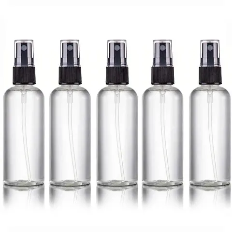 Multipurpose Refillable Fine Mist Empty Spray Transparent Bottles 100ml (Pack of 5) for Face Moisturizing, Hair Moisturizing, Plans, Electronic Gadgets, Travel, Cleaning etc