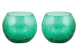 Green Crackle Glass Votive Tealight Candle Holder- Set Of 2-thumb1