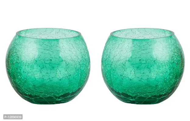 Green Crackle Glass Votive Tealight Candle Holder- Set Of 2-thumb2