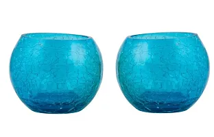 Blue Crackle Glass Votive Tealight Candle Holder - Set Of 2-thumb1