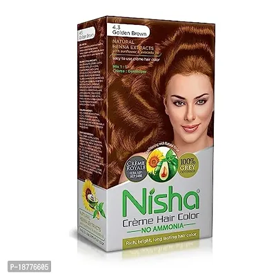 Nisha Cream Hair Color No Ammonia Cream Formula 60Gm60Ml Each Pack Golden Brown Pack Of 1-thumb0