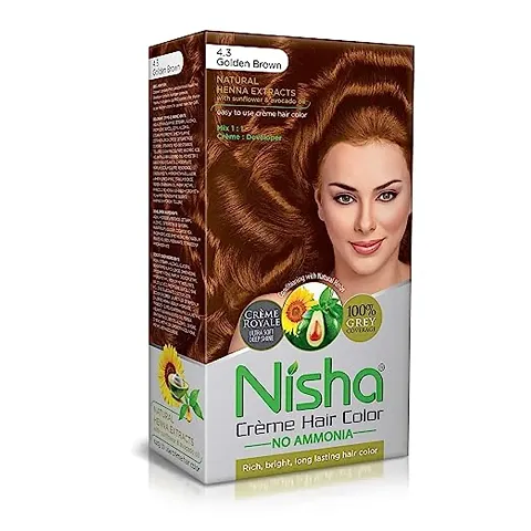 Nisha Cream Hair Color No Ammonia Cream Formula 60Gm60Ml Each Pack Golden Brown Pack Of 1