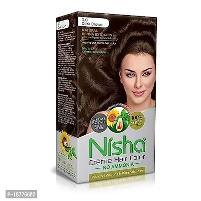 Nisha Cream Hair Color Dark Brown Hair Color Permanent Hair Colour Cregrave;me Shade 30 Ammonia Free Unisex Hair Colour 60Gm  60Ml Pack 1-thumb0