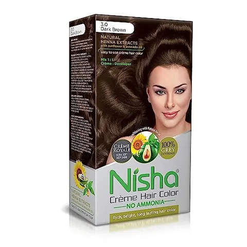 Nisha Cream Hair Color Dark Brown Hair Color Permanent Hair Colour Cregrave;me Shade 30 Ammonia Free Unisex Hair Colour 60Gm  60Ml Pack 1