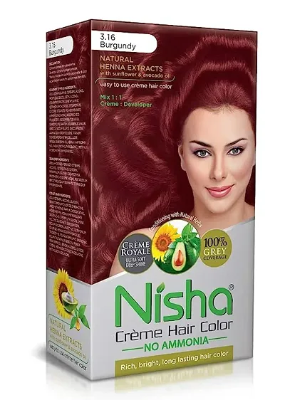 Nisha Cream Hair Color Natural Extract Bright Vibrant Hair Colour For Women 60G  60Ml Pack Of 1 - 316 Burgundy hellip;