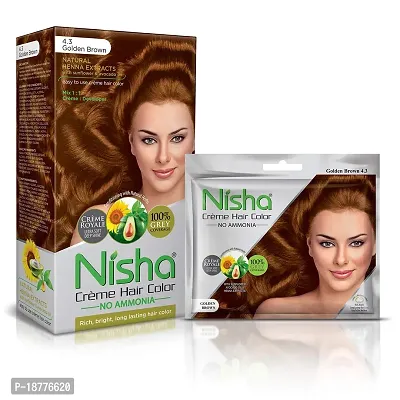 Nisha Creme Hair Color Combo Pack Of Golden Brown 120Gm Jumbo  40Gm Sachet Pack-thumb0