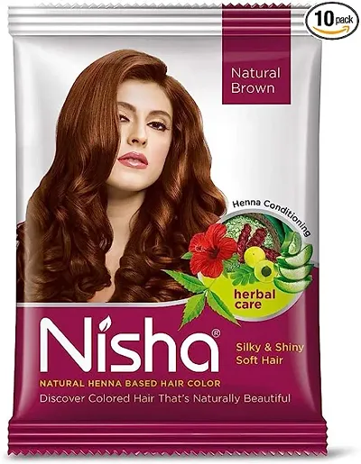 Nisha Hair Color Dye Henna Based Natural Hair Color Powder Without Ammonia Natural Brown 15Gm Sachet Pack Of 10 Natural Brown 15Gm Pack Of 10