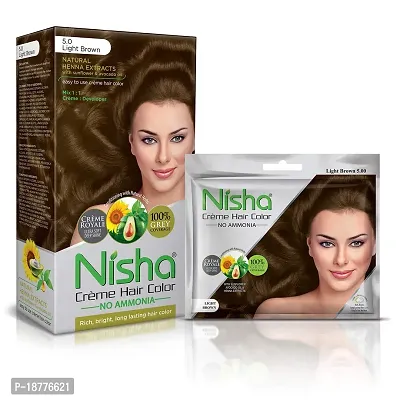 Nisha Creme Hair Color Combo Pack Of Light Brown 120Gm Jumbo  40Gm Sachet Pack hellip;