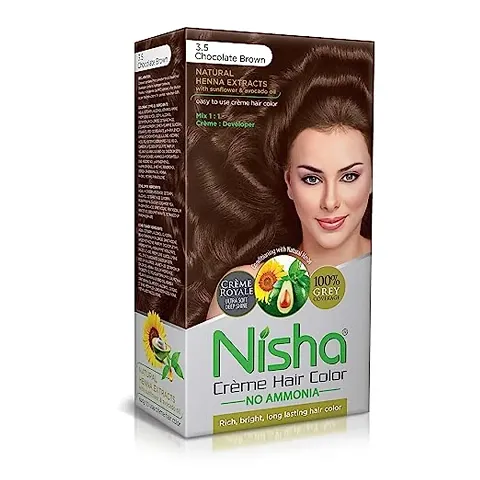 Nisha Cream Hair Color With Rich Bright Long Lasting Shine Hair Color No Ammonia Cream Formula Smooth Care For Your Precious Hair 120Gm Chocolate Brown 35