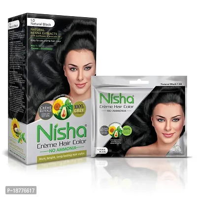 Nisha Creme Hair Color Combo Pack Of Natural Black 120Gm Jumbo  40Gm Sachet Pack hellip;-thumb0