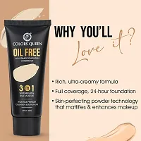 Colors Queen 3 in 1 Oil Free Foundation for Face Makeup Natural Matte Finish, Medium to Full Coverage Foundation with Primer Ultra Blendable and Long Lasting Foundation (Natural Almonds, 60ml)-thumb3