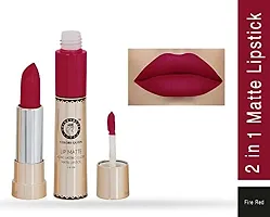 Colors Queen 2 in 1 Long Lasting Matte Lipstick (Fire Red + Russian Red) Pack of 2-thumb3