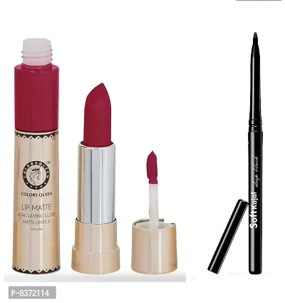 Colors Queen 2 in 1 Long Lasting Matte Lipstick (Deep Raspberry) With Soft Kajal