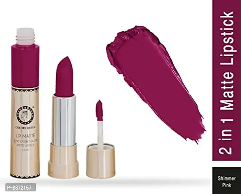 Colors Queen 2 in 1 Long Lasting Matte Lipstick (Shimmer Pink) With Soft Kajal-thumb2