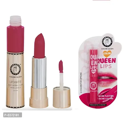 Colors Queen Long Lasting Matte Lipstick (Neon Pink) With Lip Balm-thumb0