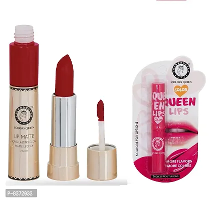 Colors Queen Long Lasting Matte Lipstick (Indian Red) With Lip Balm-thumb0